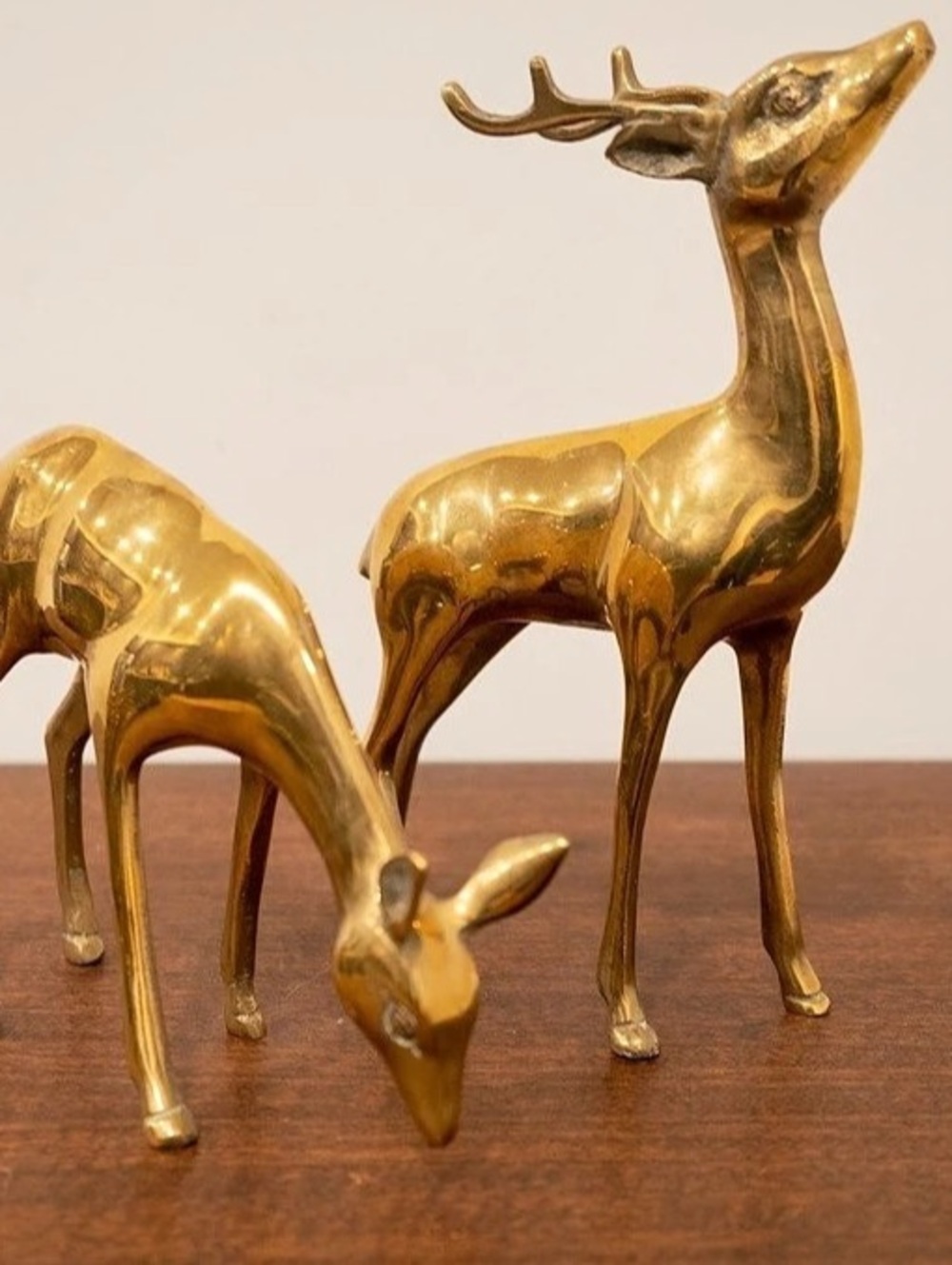 Brass Deer Figurine Sculpture Set